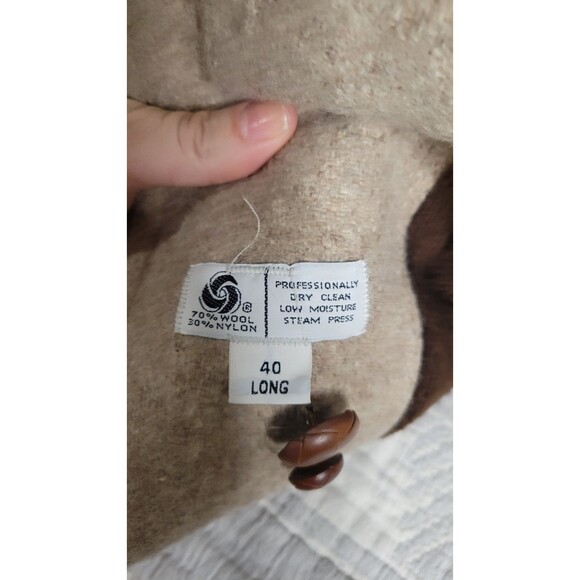 Vintage Botany 500 Men’s 40 Long Wool Coat Camel Tan Faux Fur Lined Overcoat - Picture 3 of 12